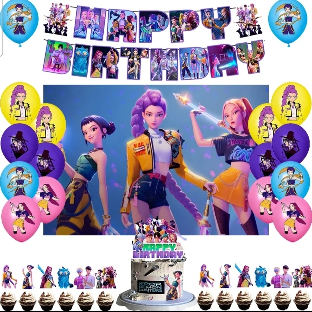 K Pop Demon Hunter Set Colorful Birthday Party Supplies Set